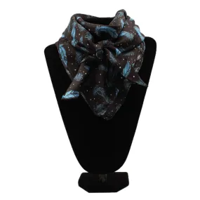 0905603 M&F Silk Blue & Black Feather Print Wild Rag