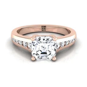 14K Rose Gold Asscher Cut Contemporary Tapered Diamond Channel Engagement Ring -1/6ctw