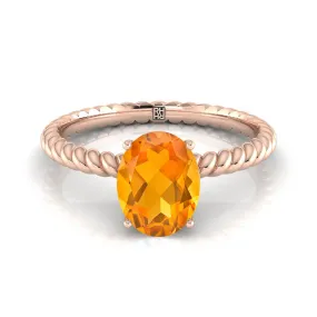 14K Rose Gold Oval Citrine Twisted Rope Solitaire With Surprize Diamond Engagement Ring