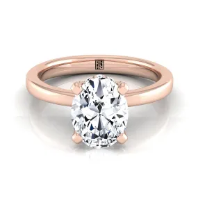 14K Rose Gold Oval Diamond Adorned Claws and Secret Halo Solitaire Engagement Ring -1/10ctw