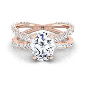 14K Rose Gold Oval Open Diamond Pave Criss Cross Engagement Ring -1-1/3ctw