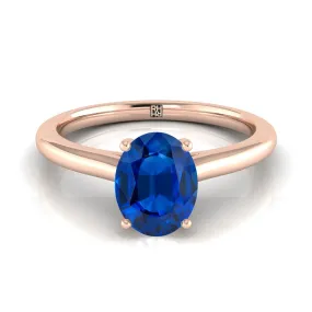 14K Rose Gold Oval Sapphire Pinched Comfort Fit Claw Prong Solitaire Engagement Ring