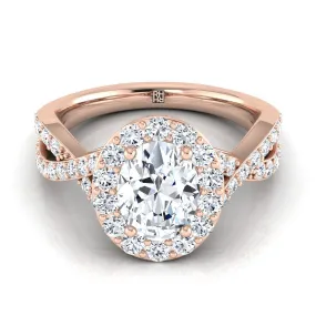 14K Rose Gold Oval Twisted Open Lattice Diamond Halo Engagement Ring -3/4ctw