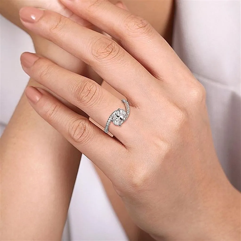 14K White Gold 'Aiva' Bypass East West Oval Diamond Engagement Ring