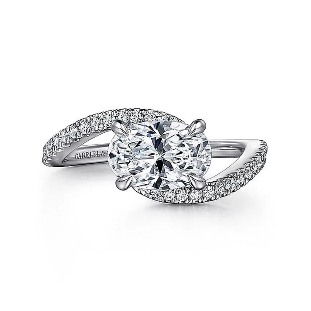 14K White Gold 'Aiva' Bypass East West Oval Diamond Engagement Ring