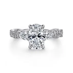 14K White Gold 'Alanna' Twisted Three Stone Oval Diamond Engagement Ring