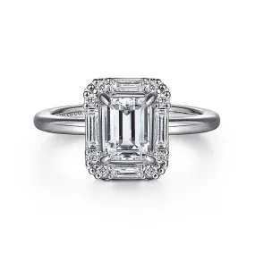 14K White Gold 'Cammie' Halo Emerald Cut Diamond Engagement Ring