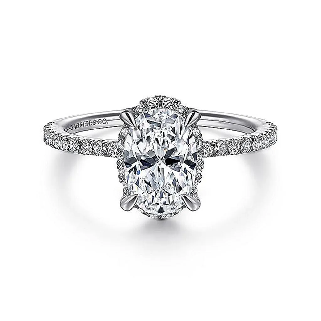 14K White Gold 'Hart' Hidden Halo Oval Diamond Engagement Ring