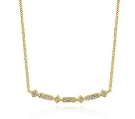 14K Yellow Gold Curved Geometric Diamond Bar Necklace