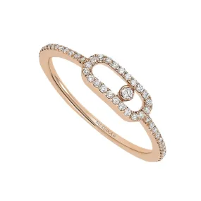 18ct Pink Gold Move Uno Single Diamond And Pave Set Diamond Ring