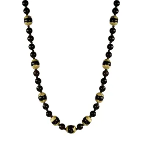 18K Gold Flower Capped Vintage Ebony Bead Chain on Cord