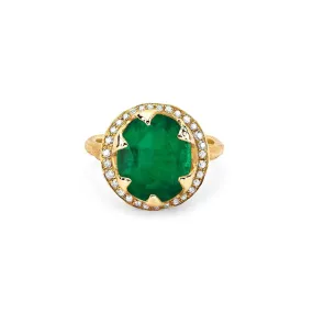 18k Queen Oval Colombian Emerald Ring with Full Pavé Diamond Halo