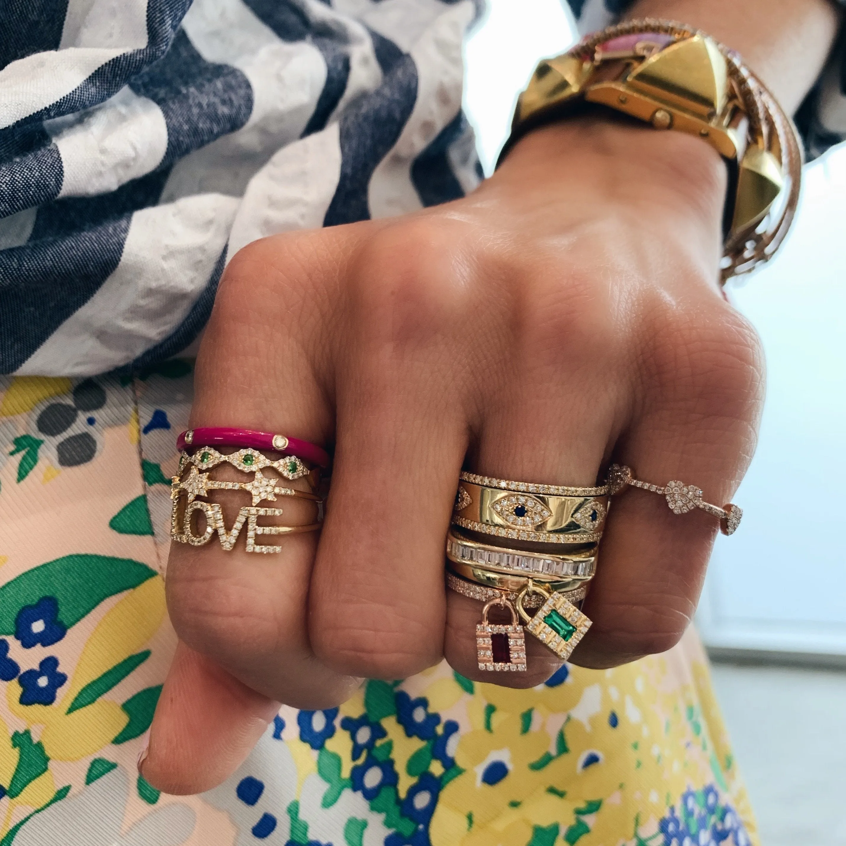 3 Diamond Enamel Stack Ring