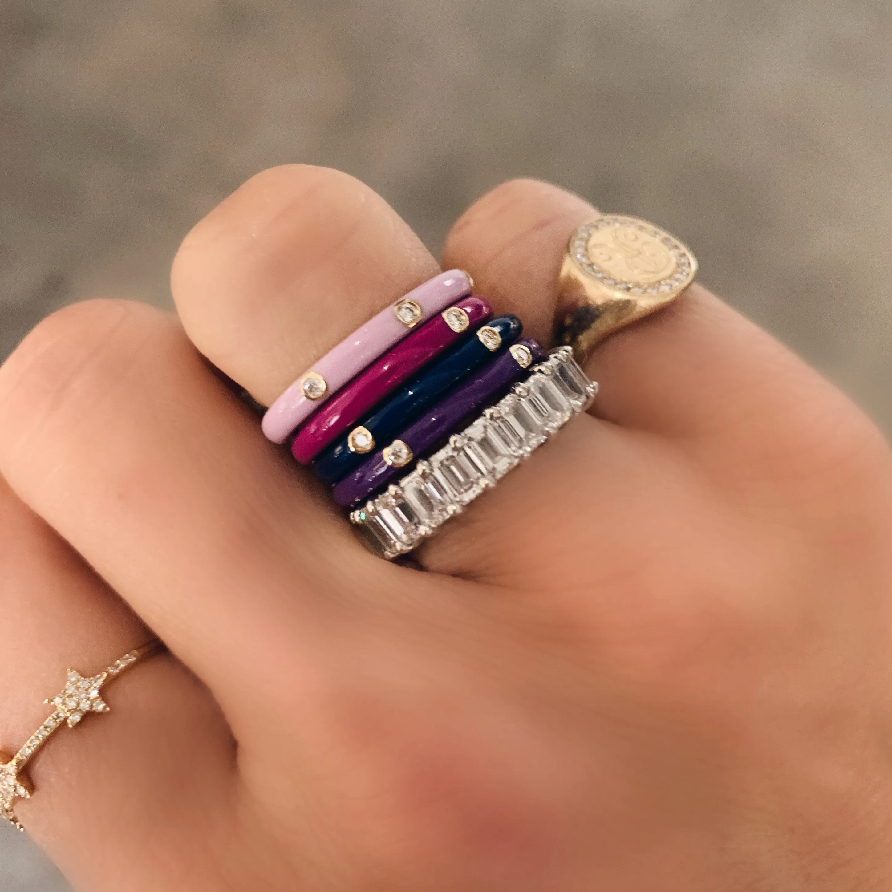 3 Diamond Enamel Stack Ring