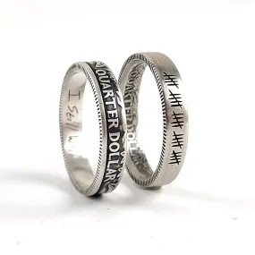 90% Silver Custom Engraved Narrow Band Quarter Ring - 25th Anniversary Gift