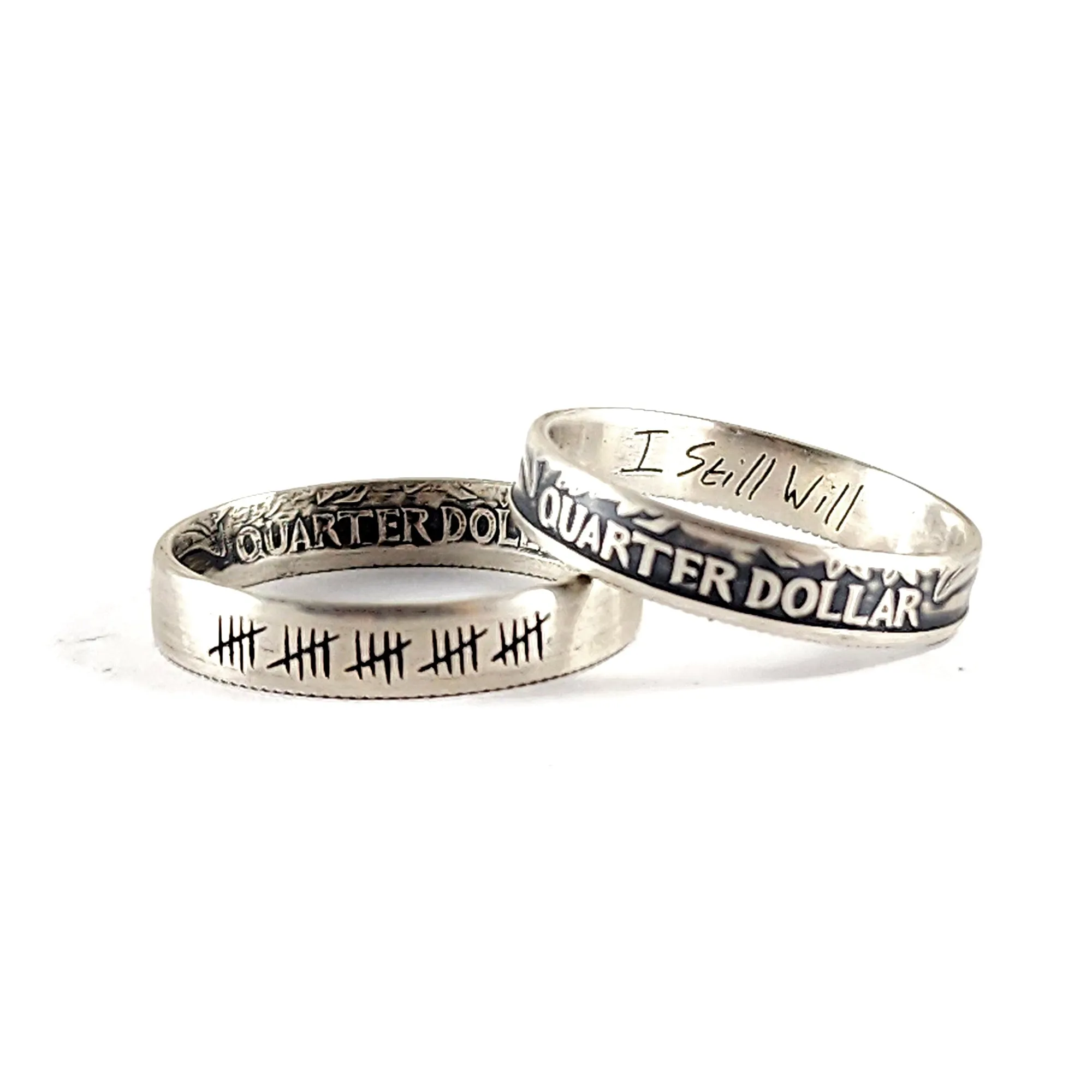 90% Silver Custom Engraved Narrow Band Quarter Ring - 25th Anniversary Gift