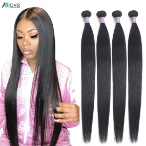 Allove Straight Hair Bundles Bone Straight Human Hair Bundles 30 inch Virgin Hair Bundles Brazilian Weave Human Hair Extensions