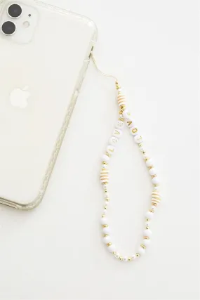 Beaded Phone Charm - White