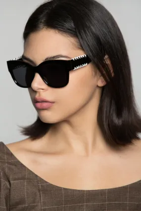 Black Oversized White Stripes Frame Sunglasses