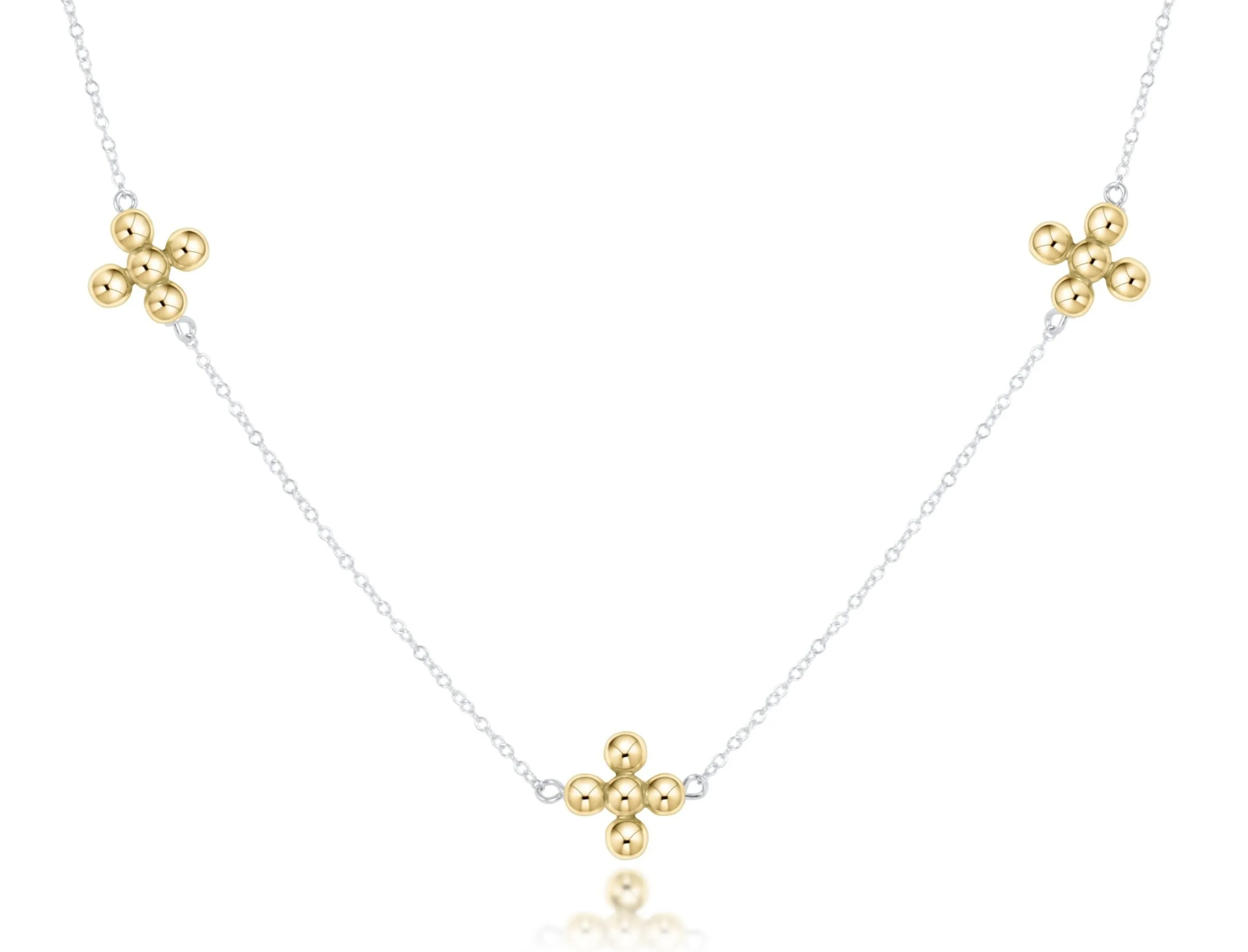 Choker Simplicity Chain Sterling Mixed Metal - Classic Beaded Signature Cross Gold