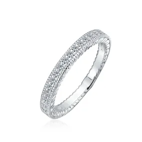 CZ Band Wave Set Eternity Wedding Band Ring .925 Sterling Silver