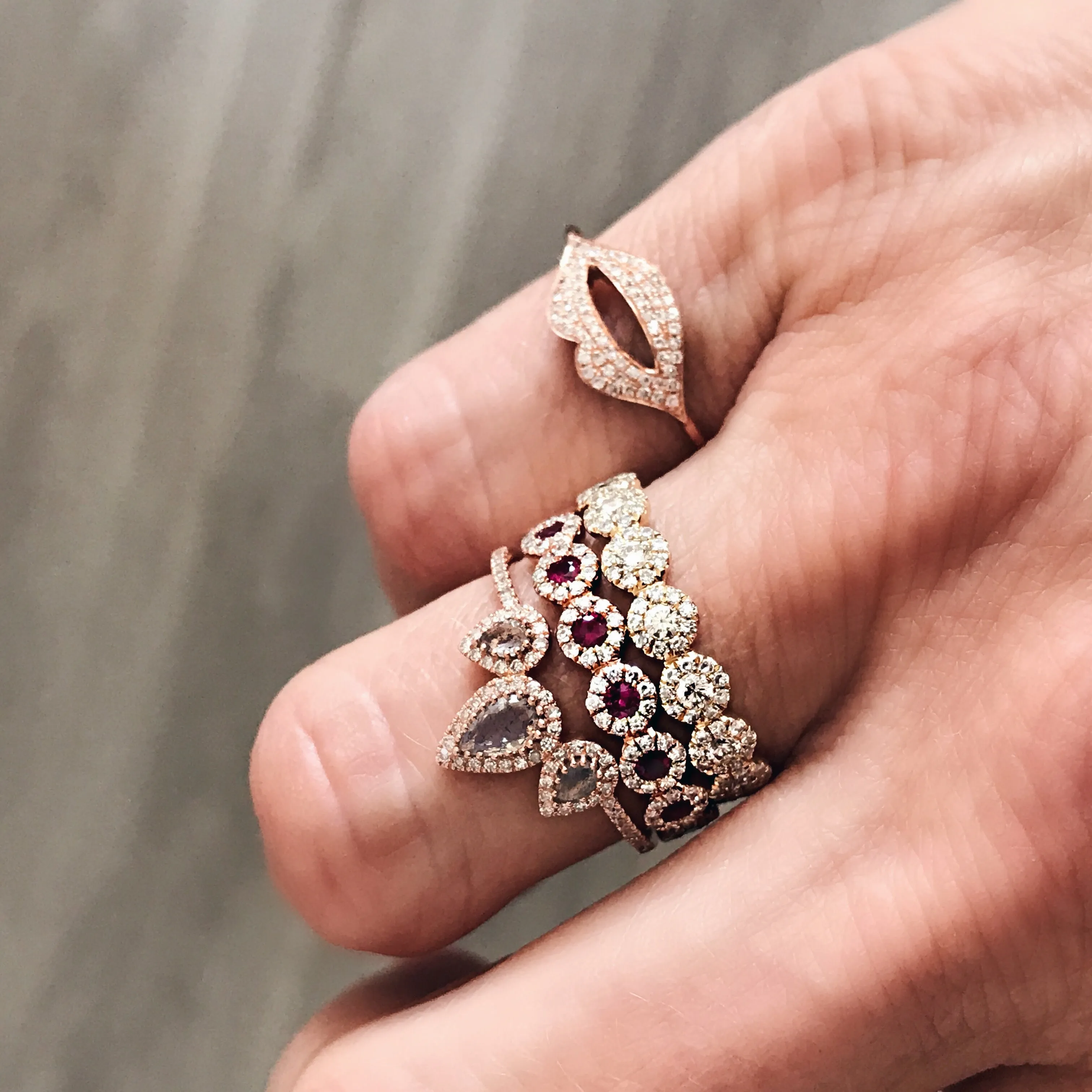 Diamond & Ruby Flower Band Ring