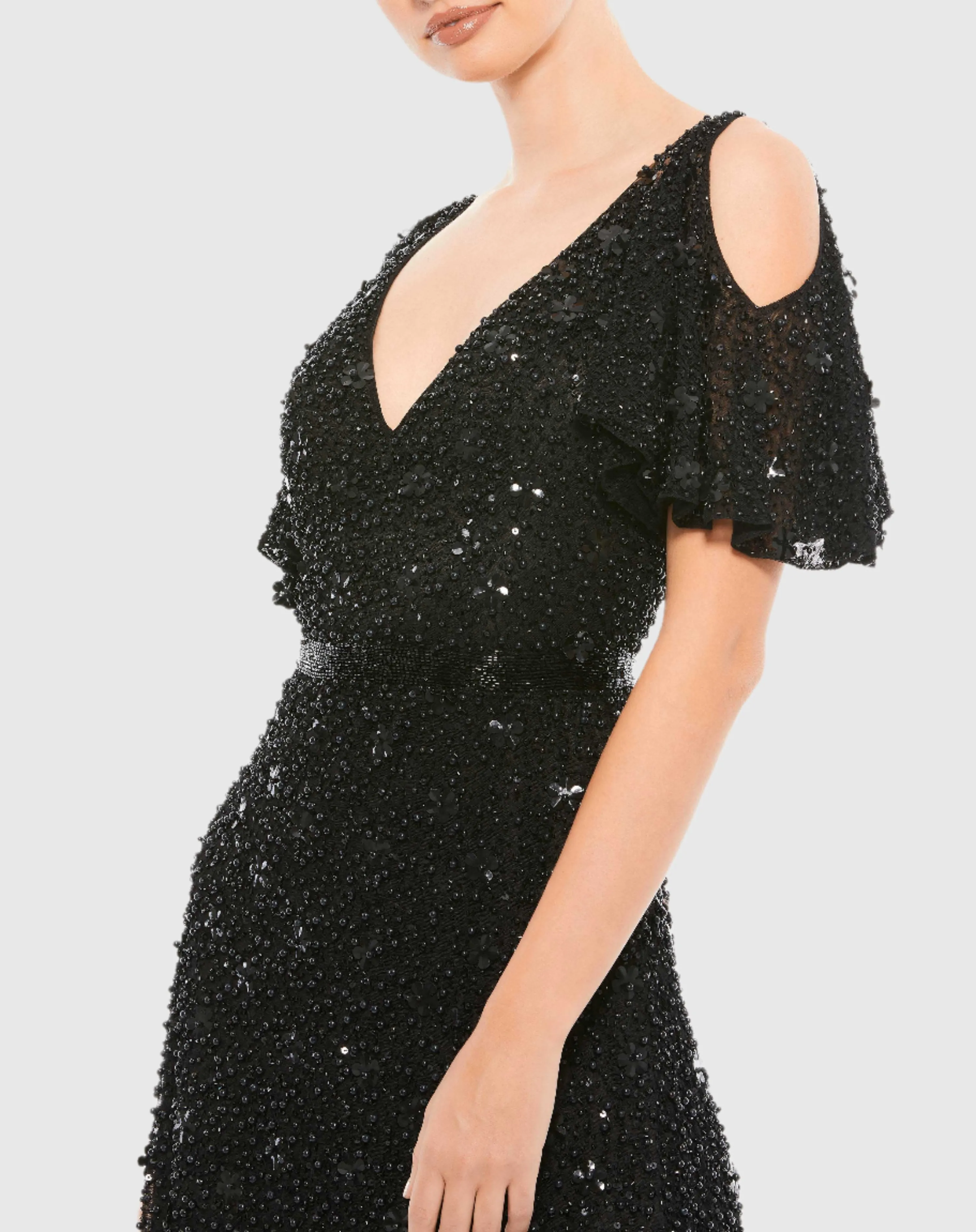 Embellished Cold Shoulder Cocktail Dress - FINAL SALE