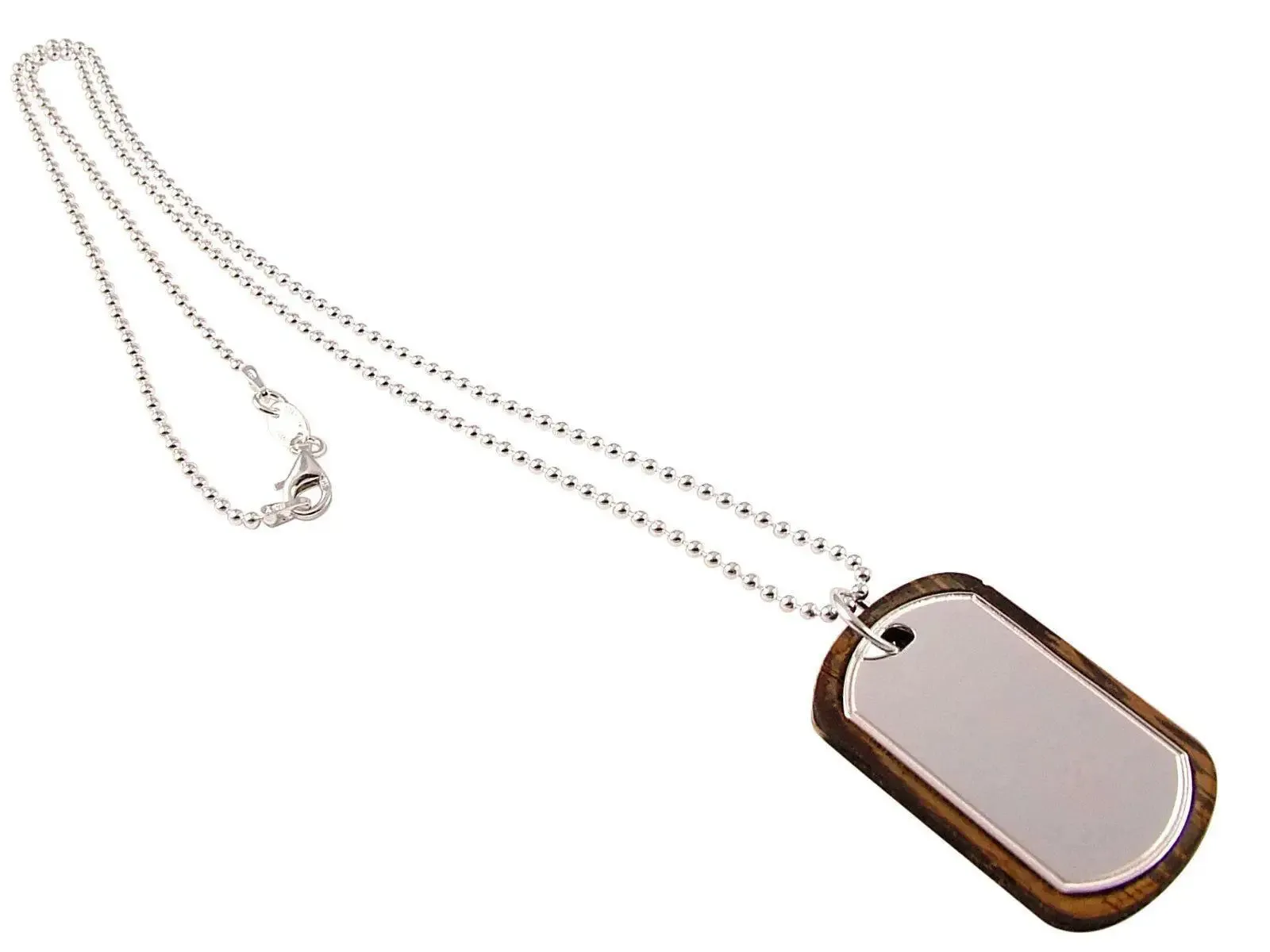 Engraved Mens Wooden Silver Dog Tag