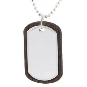 Engraved Mens Wooden Silver Dog Tag