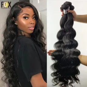 FDX Body Wave Bundles 1/3/4 Pcs 30 32 34 36 38 40 Inch Bundles 100% Human Hair Brazilian Hair Weave Bundles Remy Hair Extensions