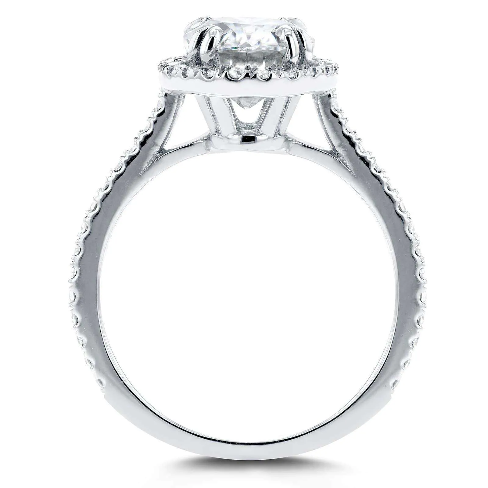 Forever One Oval Moissanite and Diamond Halo Engagement Ring 2 1/3 CTW 14k White Gold (DEF/VS, GH/I)