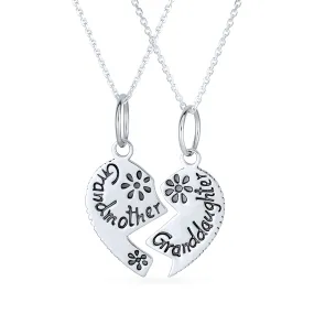 Grandmother Granddaughter Split Broken Heart Sterling Silver Necklace