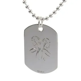 Mens Dog Tag Silver Gemini Zodiac Sign Engraved