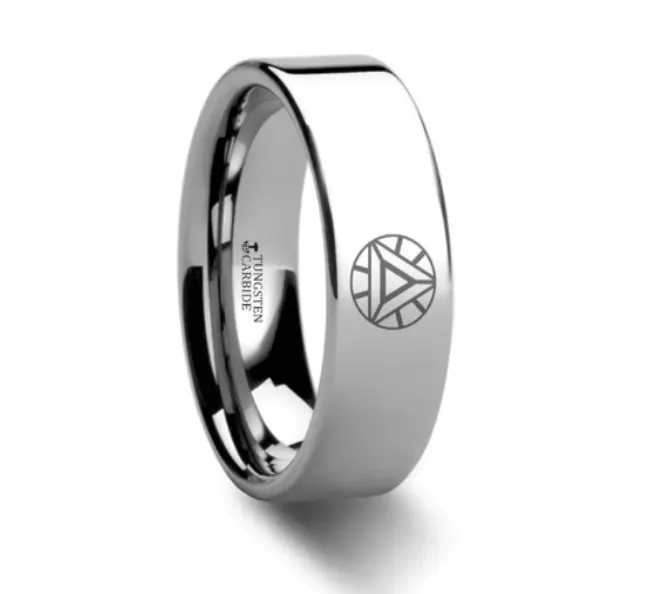 Polished Tungsten Engraved Super Hero Rings - 8mm