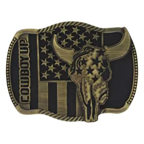 "Cowboy Up" Patriotic Skull Belt Buckle