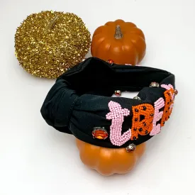 "Trick or Treat" Orange and Pink Beaded Headband in Black