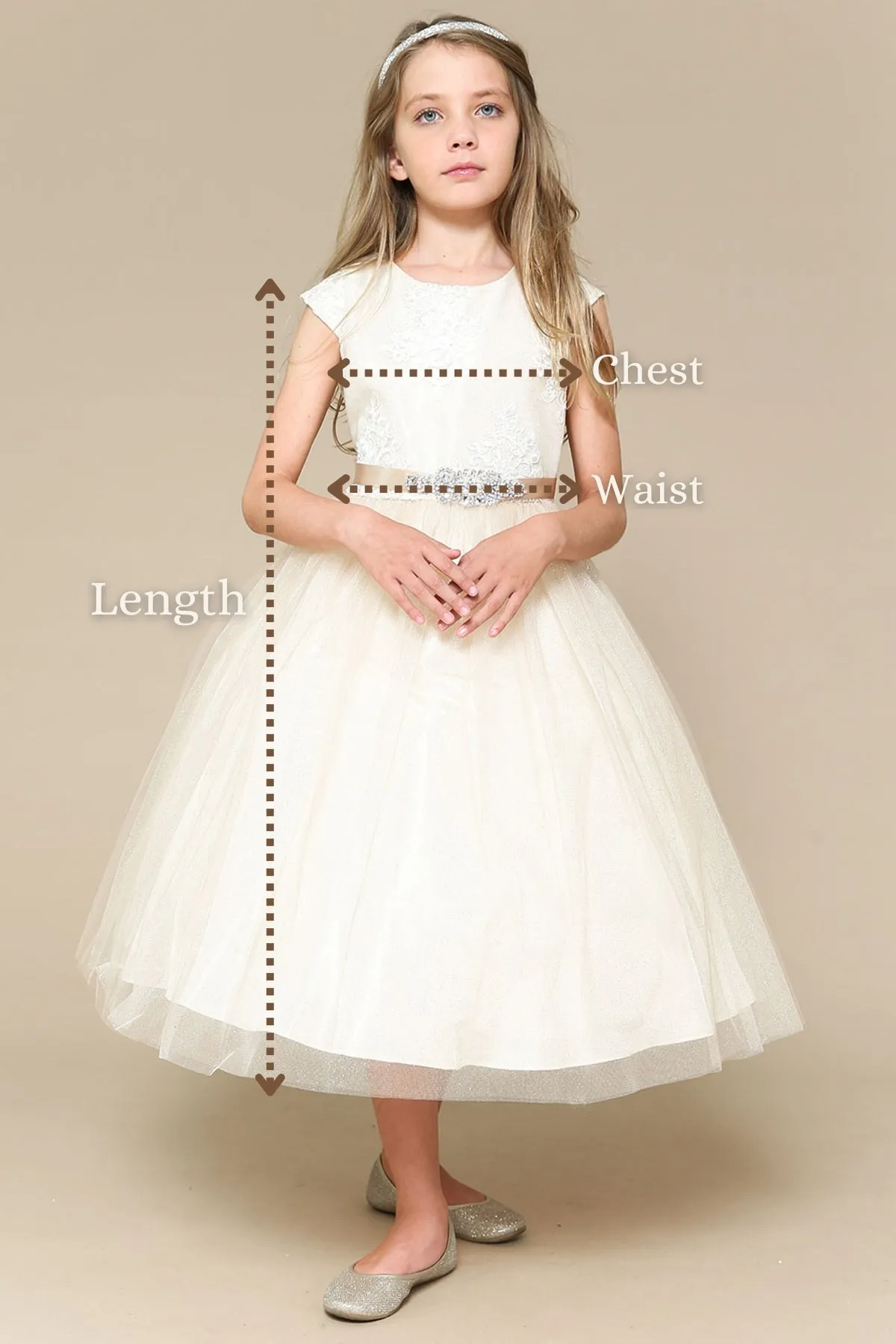 Regina Satin & Tulle Baby Dress with Capped Sleeves and Swirl Rhinestone Belt