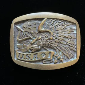 SOLD Vintage Brass Eagle USA#1 Belt Buckle, Indiana Metal Craft 133.3G