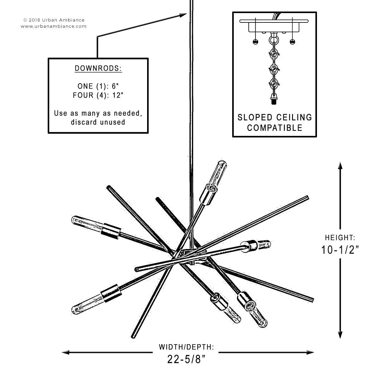 UHP2072 Modern Industrial Chandelier, 10-1/2"H x 22-5/8"W, Olde Bronze Finish, Miami Collection