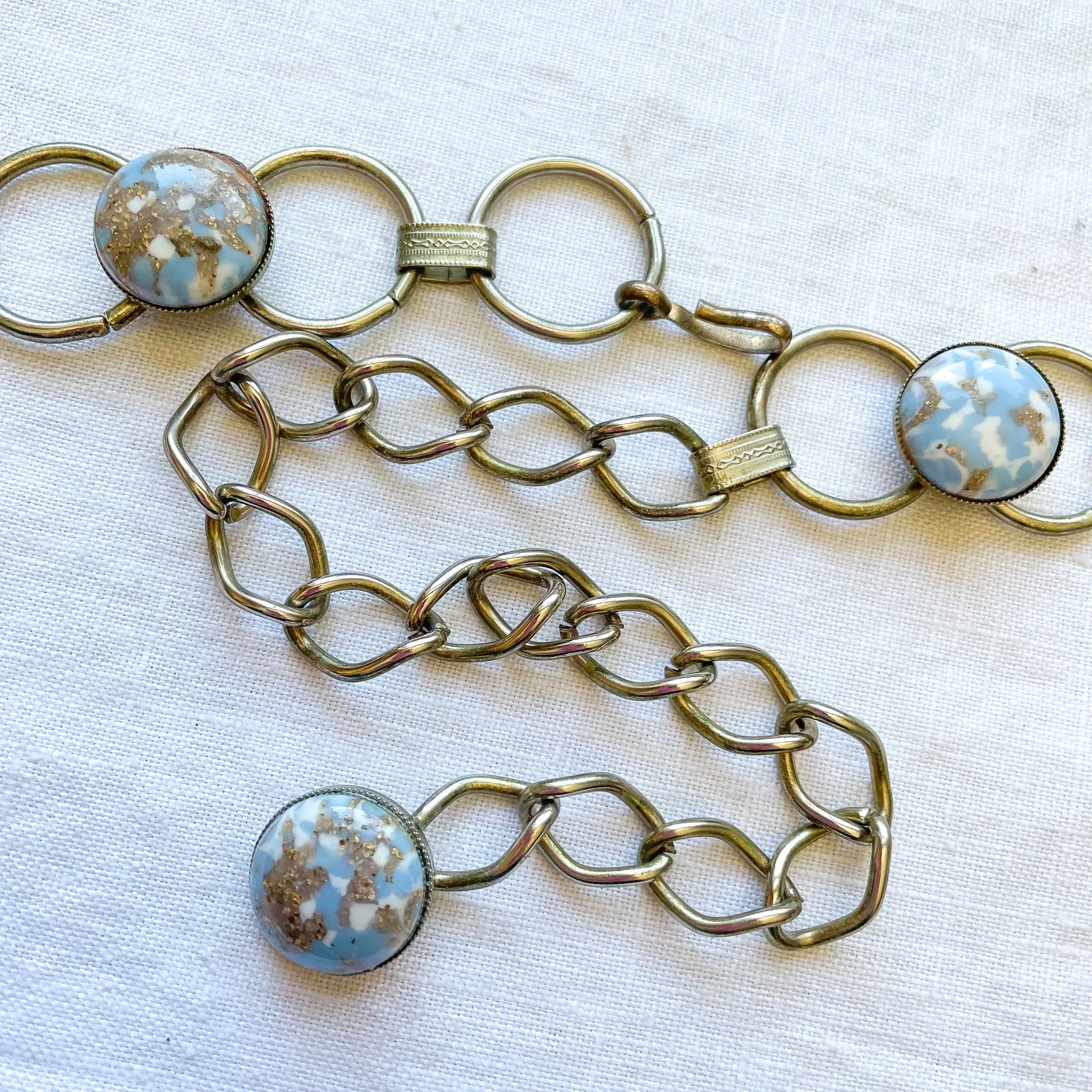 Vintage 60s Mod Chain Belt, Circle Links Glass Beads