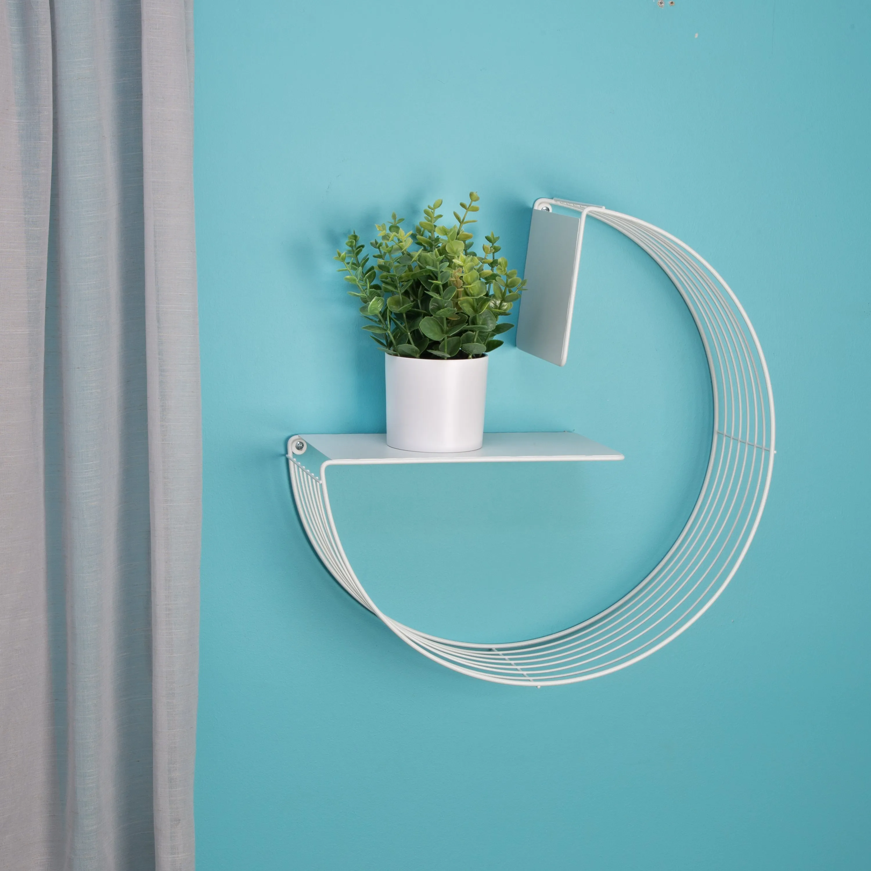 White Floating Circular Decorative Metal Wall Shelf