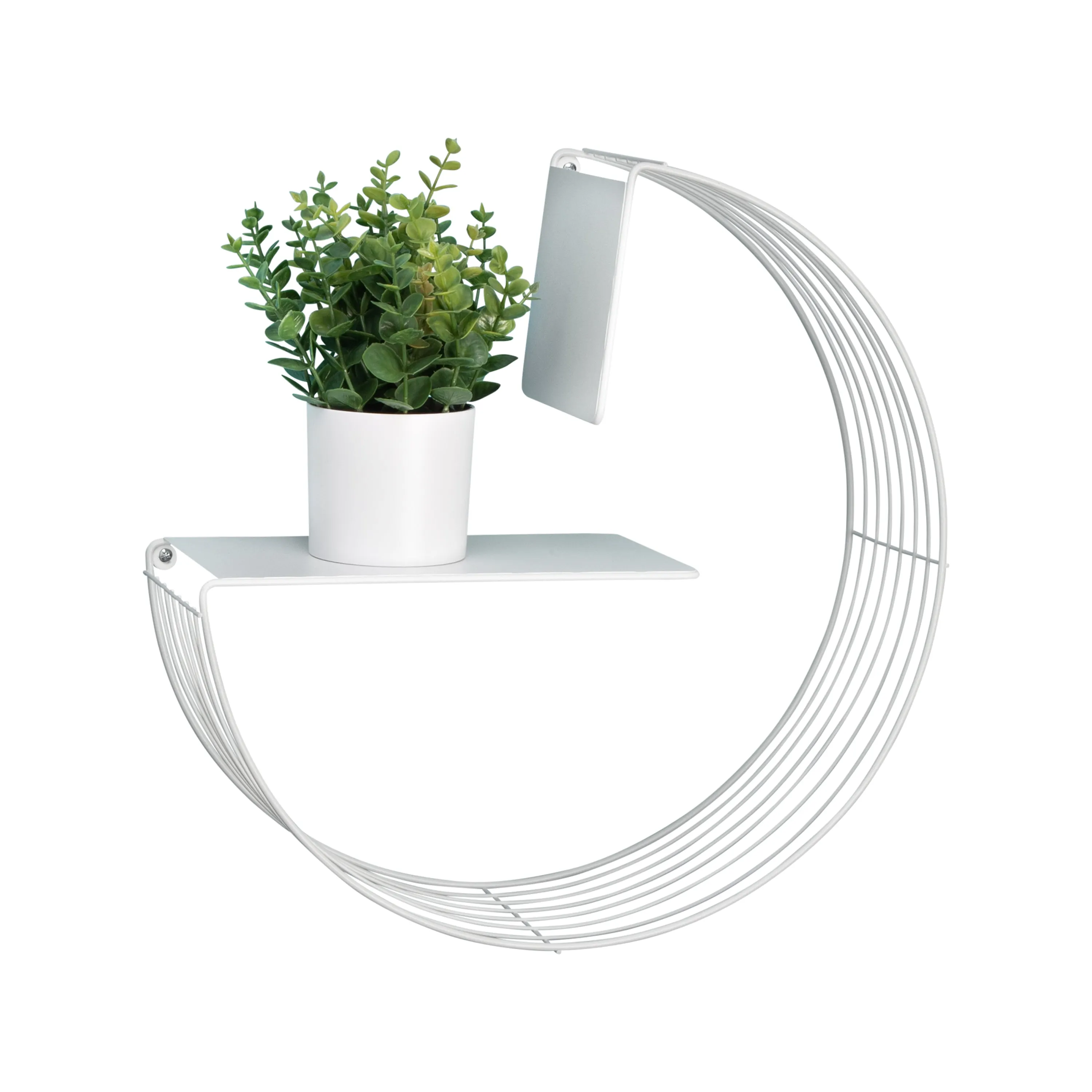 White Floating Circular Decorative Metal Wall Shelf